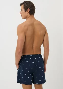 Navy Shark Embroidered Swim Shorts