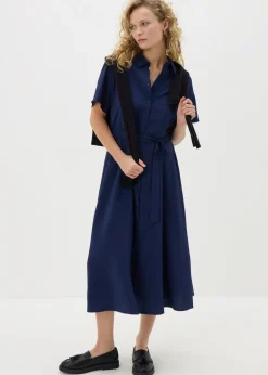 Navy Short Sleeve Midi Shirt Dress