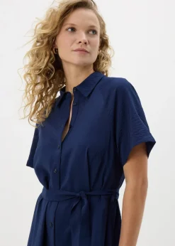Navy Short Sleeve Midi Shirt Dress