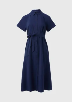 Navy Short Sleeve Midi Shirt Dress