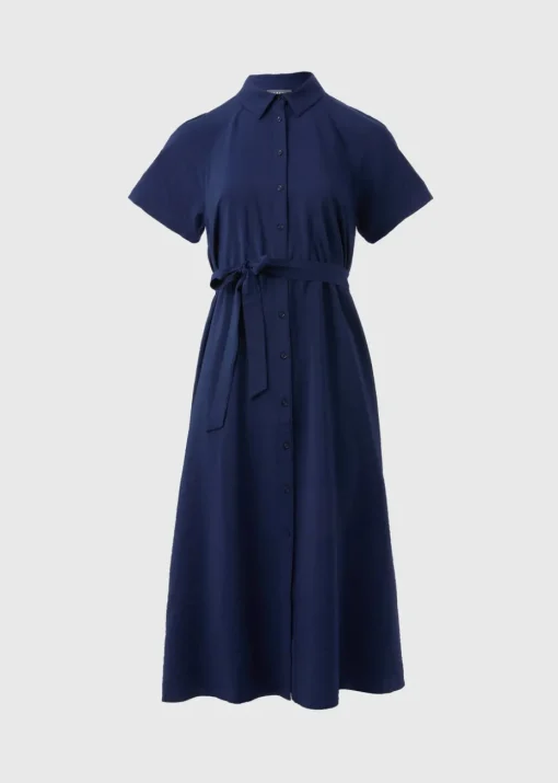 Navy Short Sleeve Midi Shirt Dress