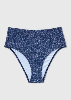 Navy Spot High Waisted Brazilian Bikini Bottoms