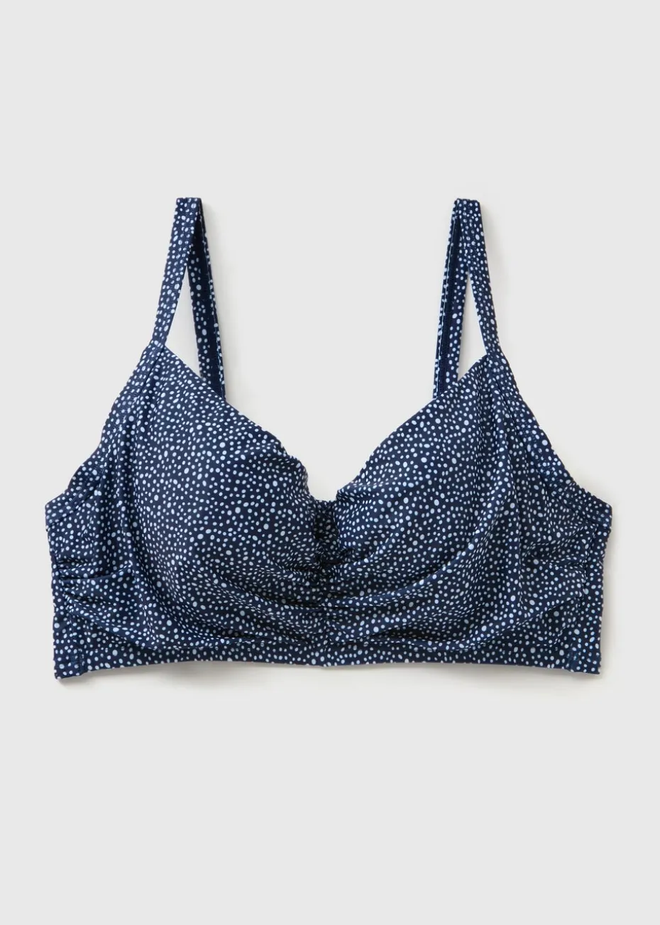 Navy Spot Ruched Crop Bikini Top