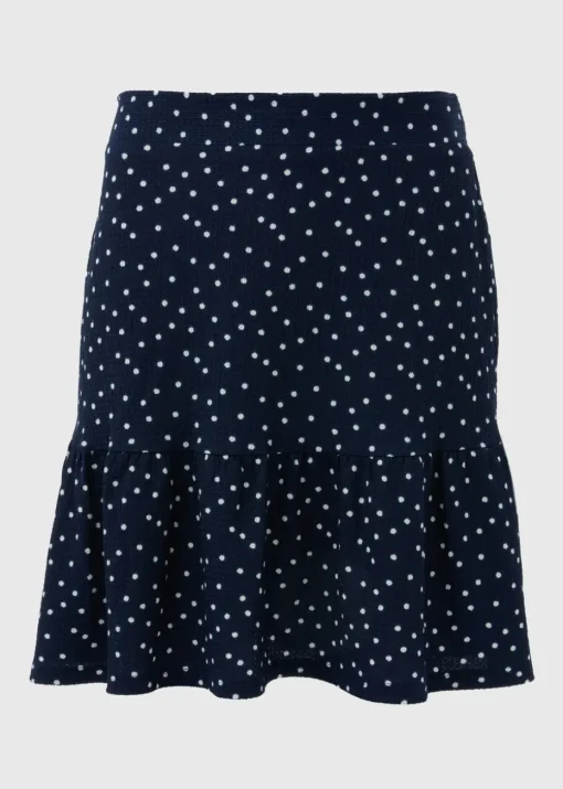 Navy Spot Textured Mini Skirt