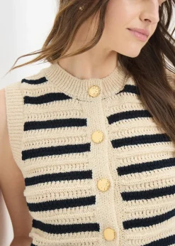 Navy Stripe Knitted Button Front Vest