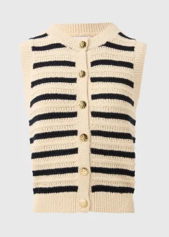 Navy Stripe Knitted Button Front Vest