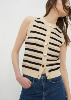 Navy Stripe Knitted Button Front Vest
