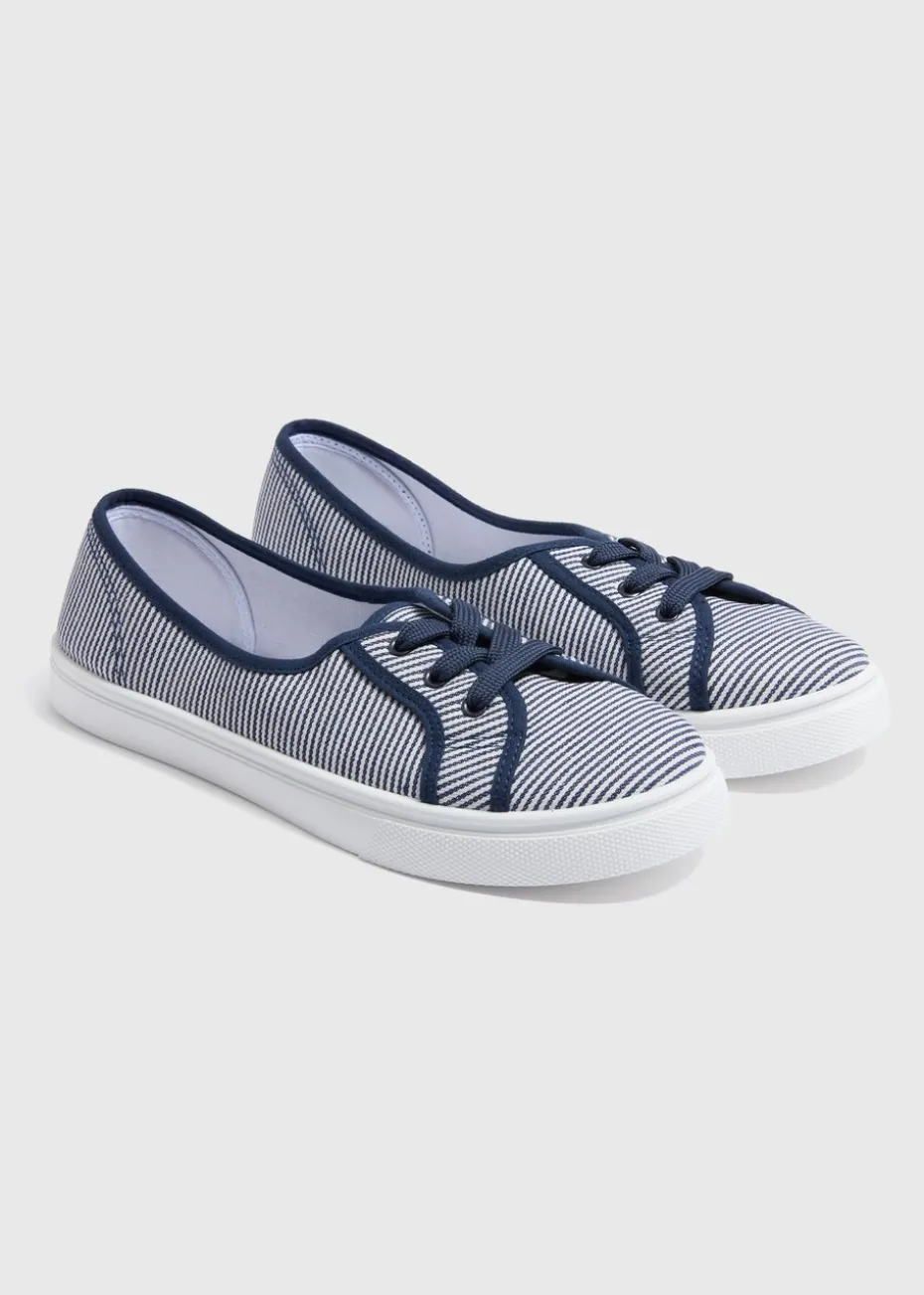 Navy Stripe Lace Slip On Shoes