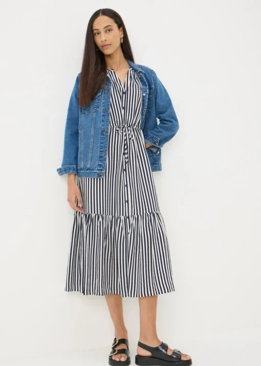 Navy Stripe Midi Shirt Dress