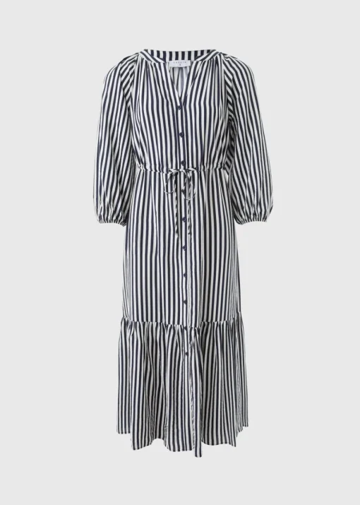 Navy Stripe Midi Shirt Dress