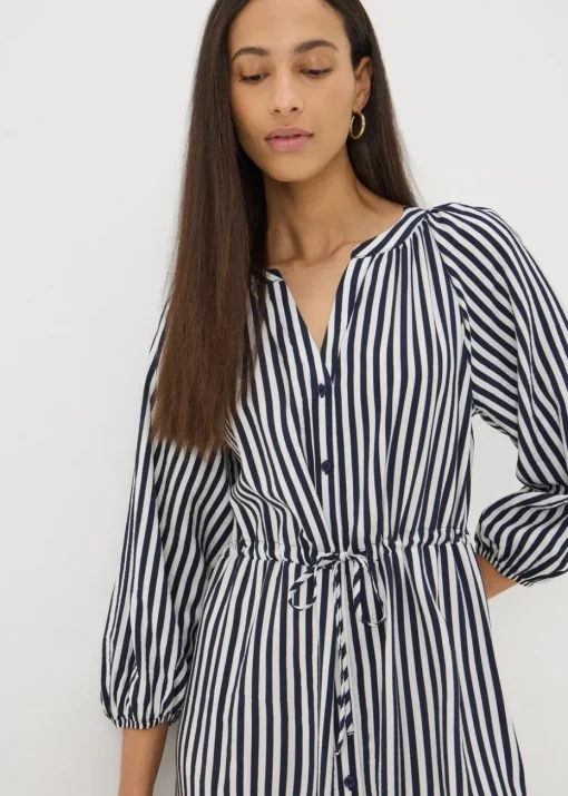Navy Stripe Midi Shirt Dress