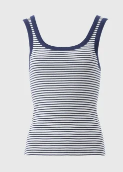 Navy Stripe Ribbed Scoop Neck Vest Top