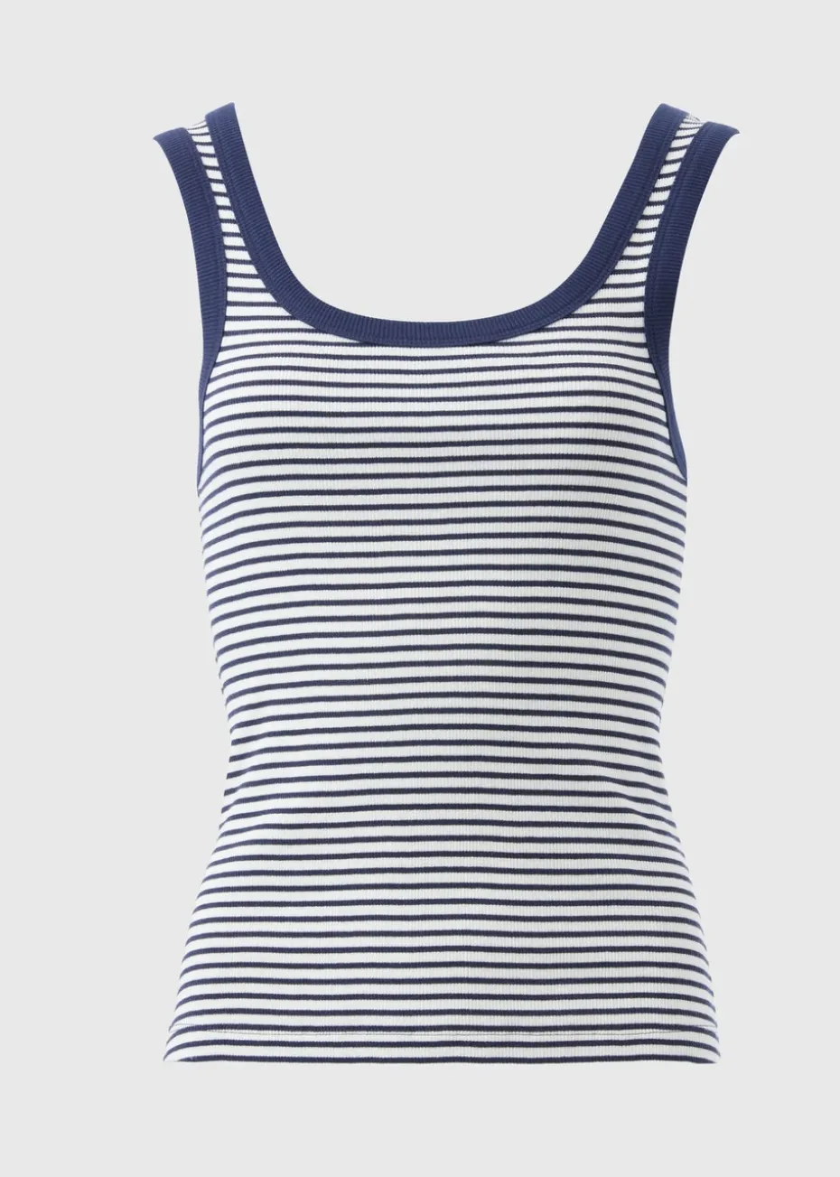 Navy Stripe Ribbed Scoop Neck Vest Top