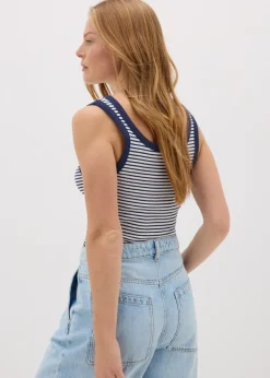 Navy Stripe Ribbed Scoop Neck Vest Top