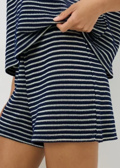 Navy Stripe Textured Co Ord Shorts