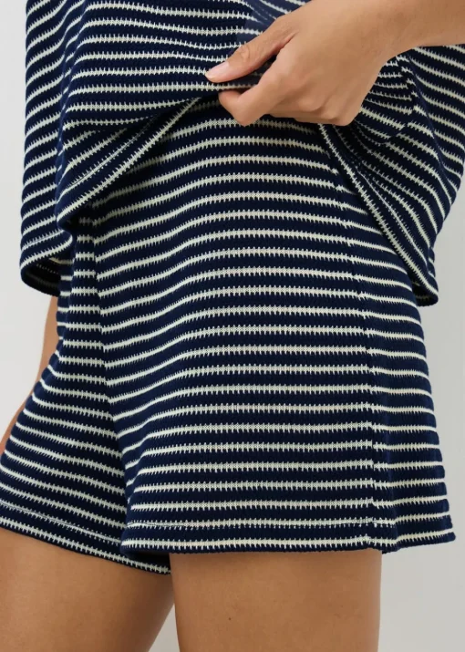 Navy Stripe Textured Co Ord Shorts