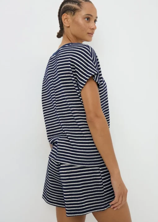 Navy Stripe Textured V Neck Crop Top