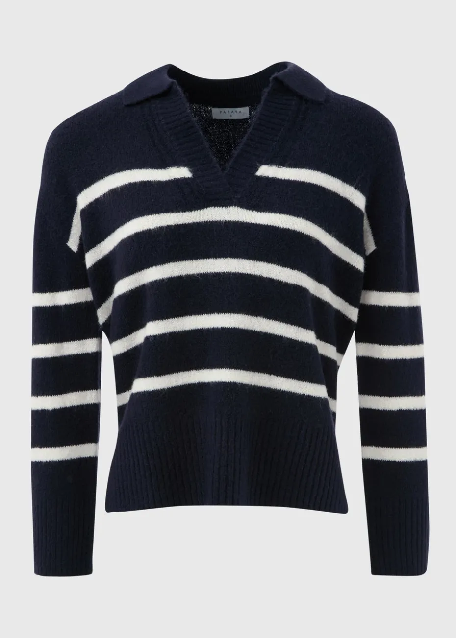 Navy Stripe V-Neck Jumper