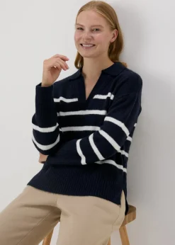 Navy Stripe V-Neck Jumper