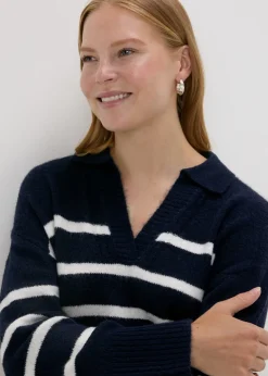 Navy Stripe V-Neck Jumper