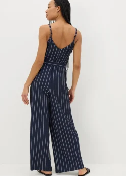 Navy Stripe Wide Leg Jersey Jumpsuit