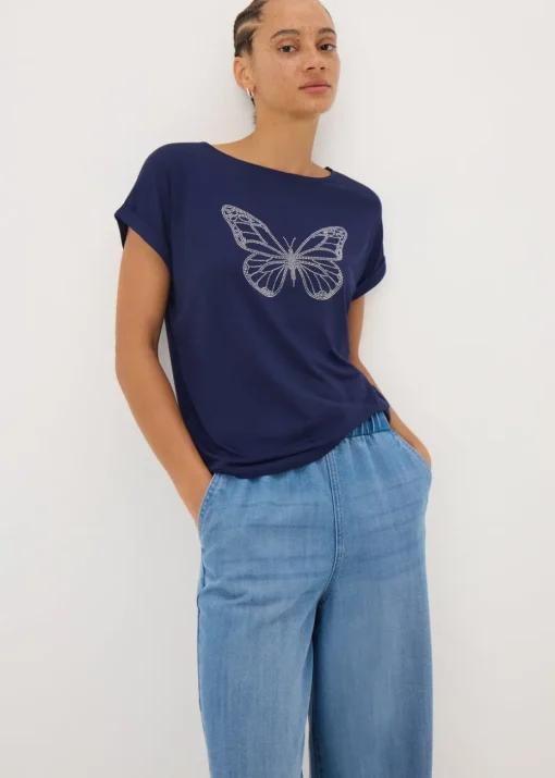 Navy Studded Butterfly T-Shirt