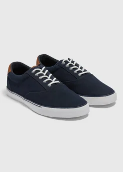Navy Suede Canvas Pumps