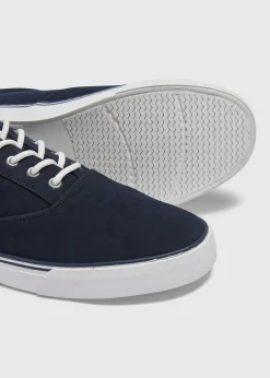 Navy Suede Canvas Pumps