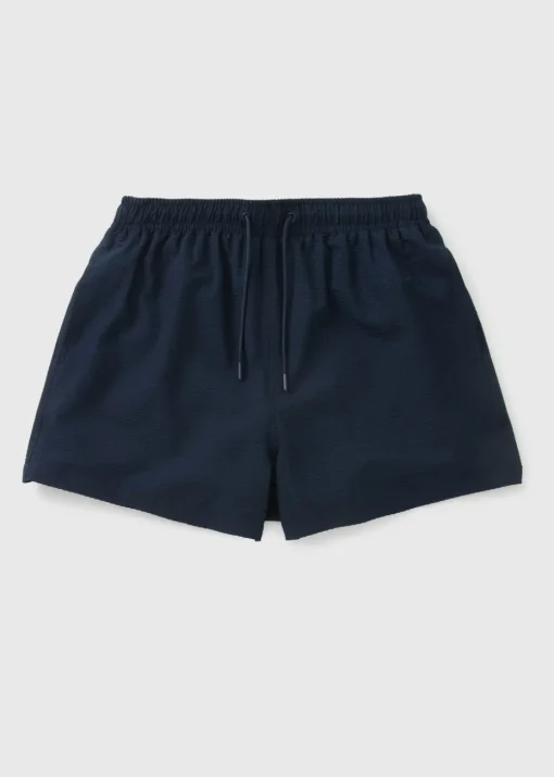 Navy Textured Seersucker Swim Shorts