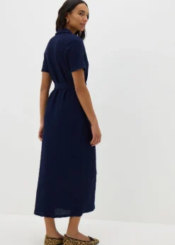 Navy Textured Shirt Midi Dress