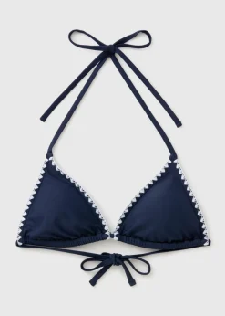 Navy Whip Stitch Triangle Bikini Top