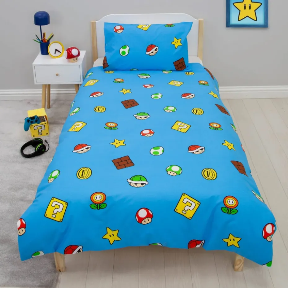 Nintendo Blue Splitter Polycotton Duvet Set