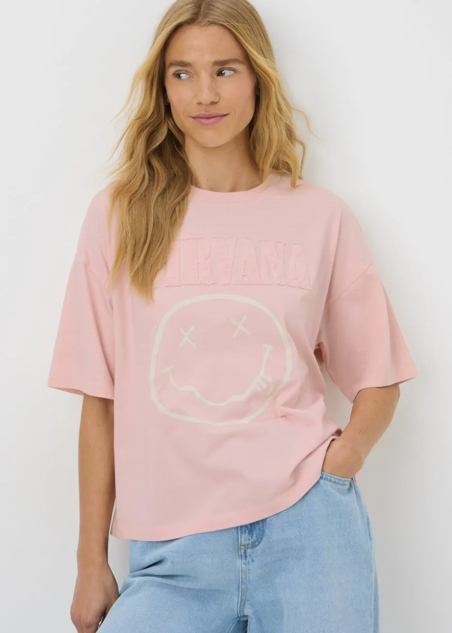 Nirvana Pink Frayed Graphic Box Fit T-Shirt