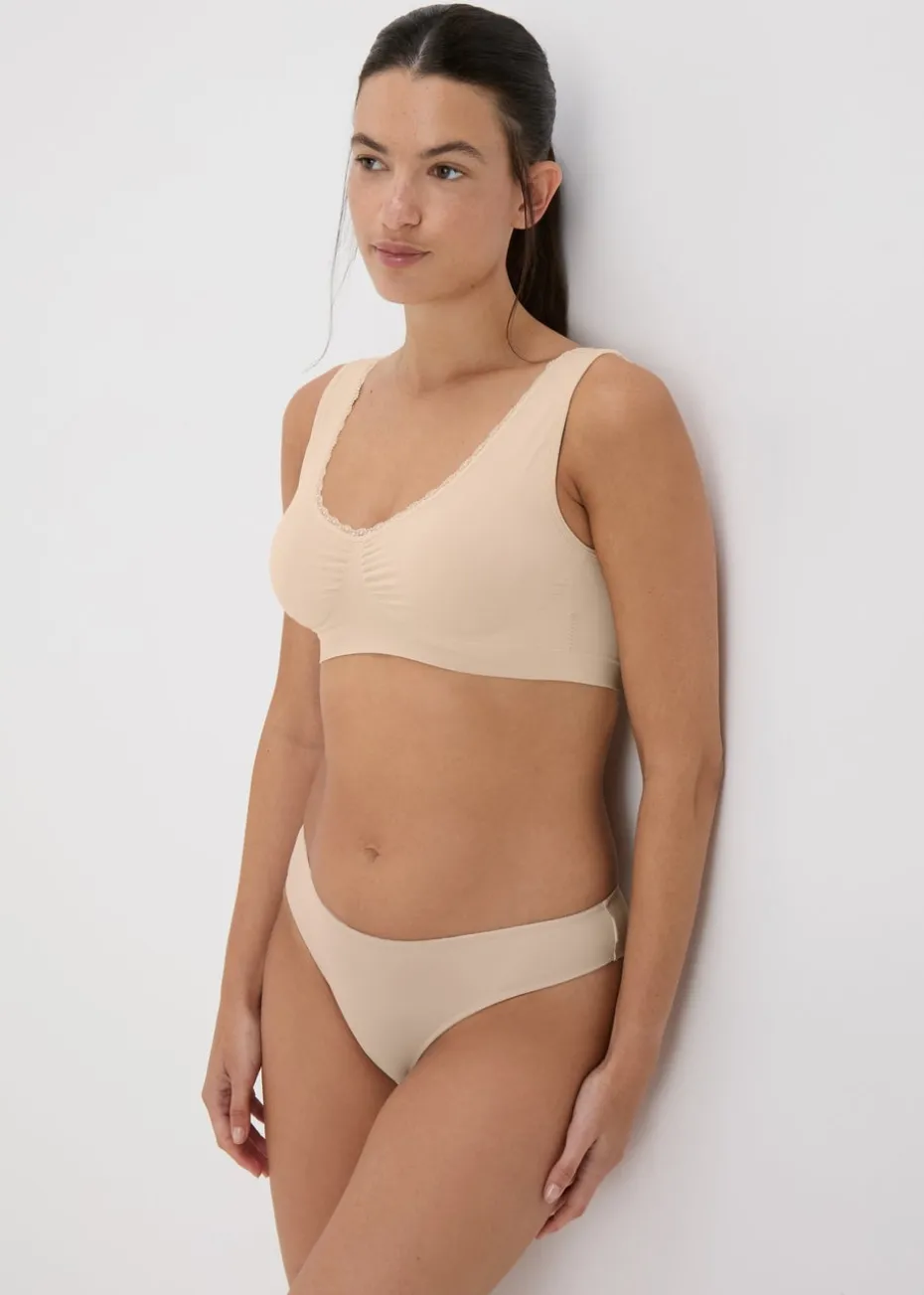 Nude Padded Lace Trim Seamless Crop Top