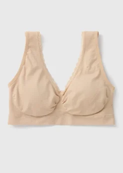 Nude Padded Lace Trim Seamless Crop Top