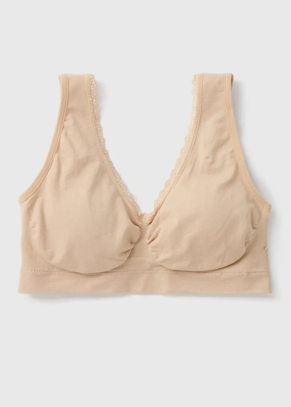 Nude Padded Lace Trim Seamless Crop Top