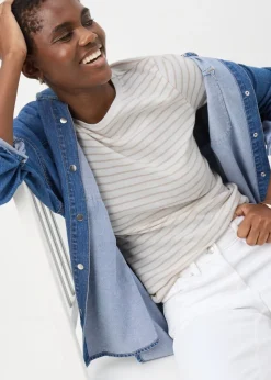 Oatmeal Stripe Fitted T-Shirt