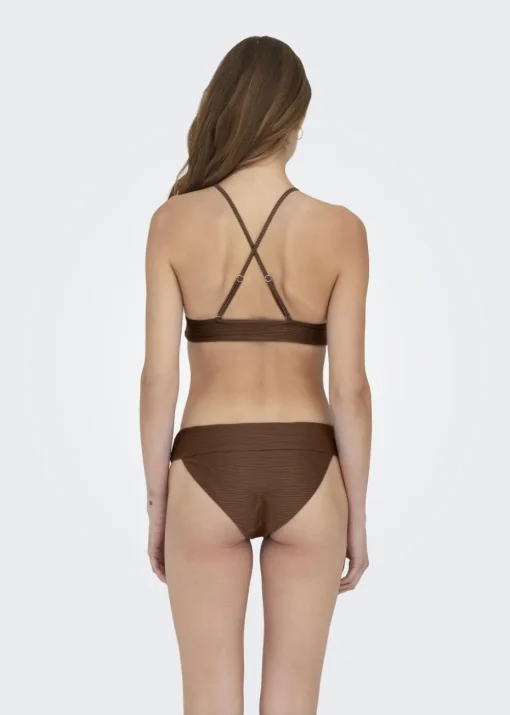 ONLY Brown Ribbed Bikini Top