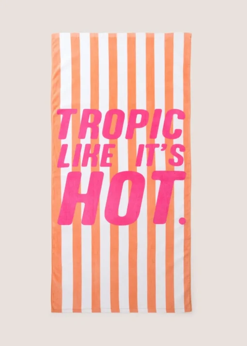 Orange Stripe Slogan Beach Towel