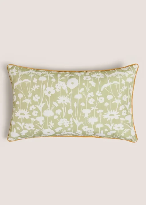 Outdoor Green Floral Bolster Cushion