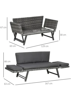 Outsunny 2 in 1Rattan Folding Chaise Lounger w/ Cushion