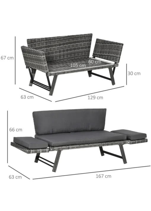 Outsunny 2 in 1Rattan Folding Chaise Lounger w/ Cushion