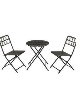 Outsunny 3 PCS Folding Rattan Wicker Bistro Set Coffee Table Set Grey