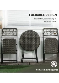 Outsunny 3 PCS Folding Rattan Wicker Bistro Set Coffee Table Set Grey