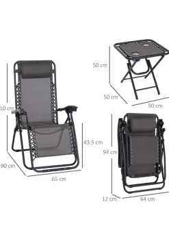 Outsunny 3 PCs Sun Lounger Table & Chairs Set with Cup Holders