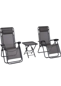 Outsunny 3 PCs Sun Lounger Table & Chairs Set with Cup Holders