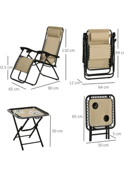Outsunny 3 PCs Sun Lounger Table & Chairs Set with Cup Holders