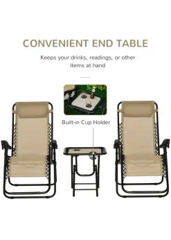 Outsunny 3 PCs Sun Lounger Table & Chairs Set with Cup Holders
