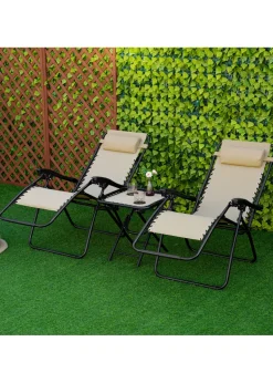 Outsunny 3 PCs Sun Lounger Table & Chairs Set with Cup Holders