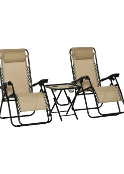 Outsunny 3 PCs Sun Lounger Table & Chairs Set with Cup Holders